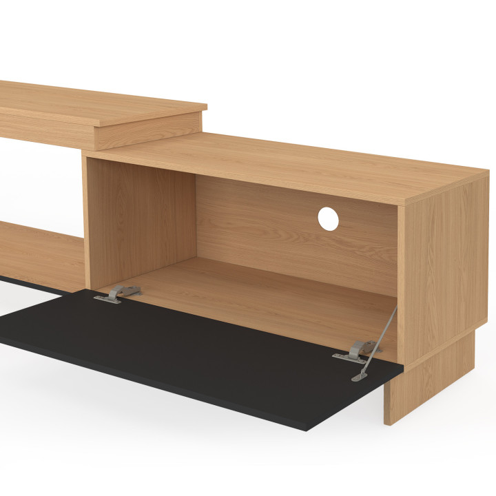 Mueble TV extensible VLAD 2 puertas madera y negro 140-240 cm