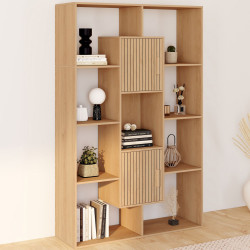 Etagère bibliothèque COLETTE avec 11 compartiments et 2 cases effet lattes JULIETTE 143 cm