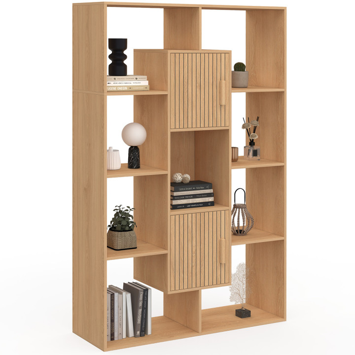 Libreria COLETTE con 11 scomparti e 2 scomparti JULIETTE effetto doghe 143 cm