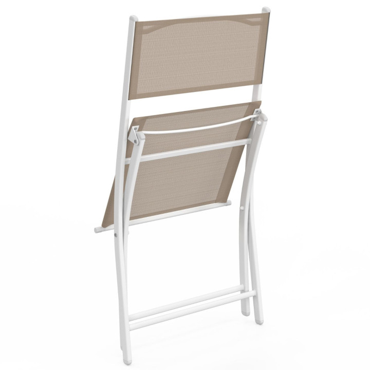 Lot de 6 chaises de jardin pliantes BASTIA métal et textilène blanc et beige