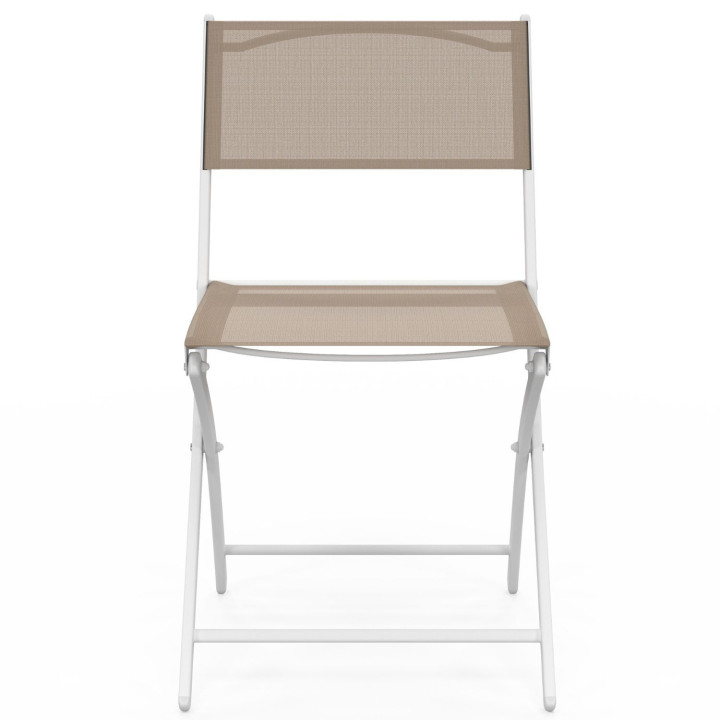 Lot de 6 chaises de jardin pliantes BASTIA métal et textilène blanc et beige