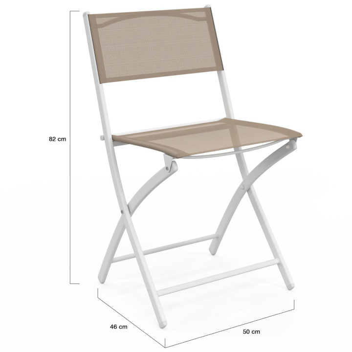 Lot de 6 chaises de jardin pliantes BASTIA métal et textilène blanc et beige