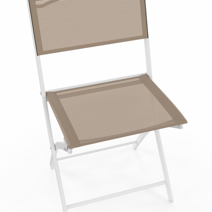 Set van 6 opvouwbare tuinstoelen van wit en beige metaal en textilene