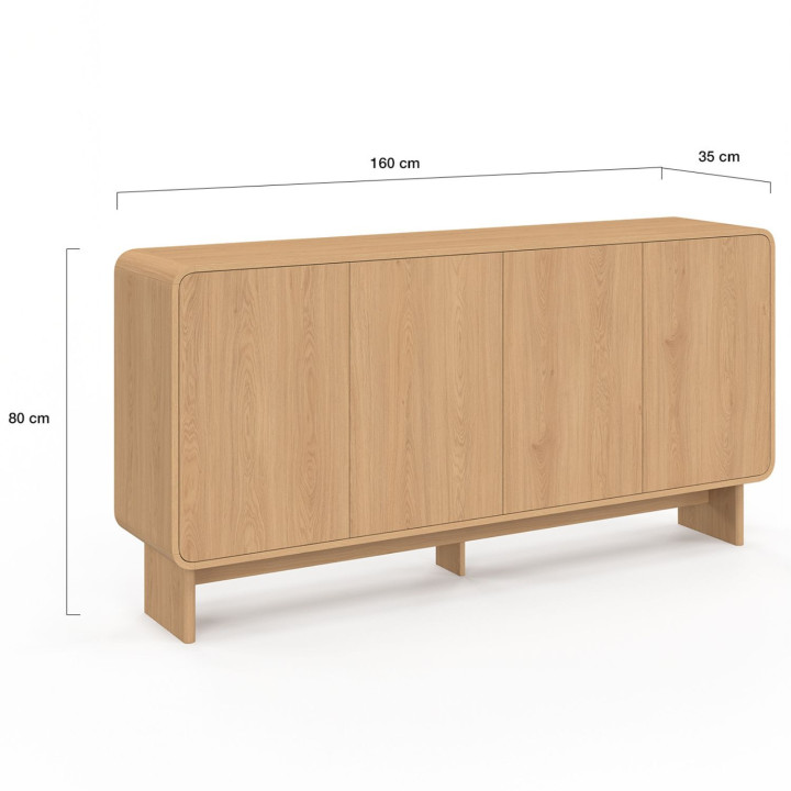 Credenza CAPUCINE XXL 160 cm con 4 ante arrotondate effetto faggio