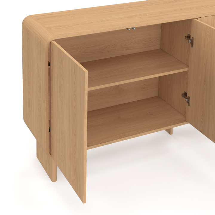 Credenza CAPUCINE XXL 160 cm con 4 ante arrotondate effetto faggio