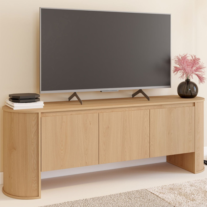 Mobile TV DIVIA 140 cm a 3 ante con design arrotondato in faggio