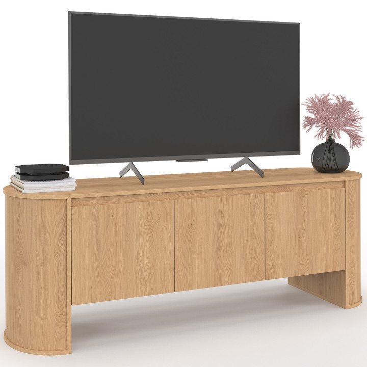 Mobile TV DIVIA 140 cm a 3 ante con design arrotondato in faggio