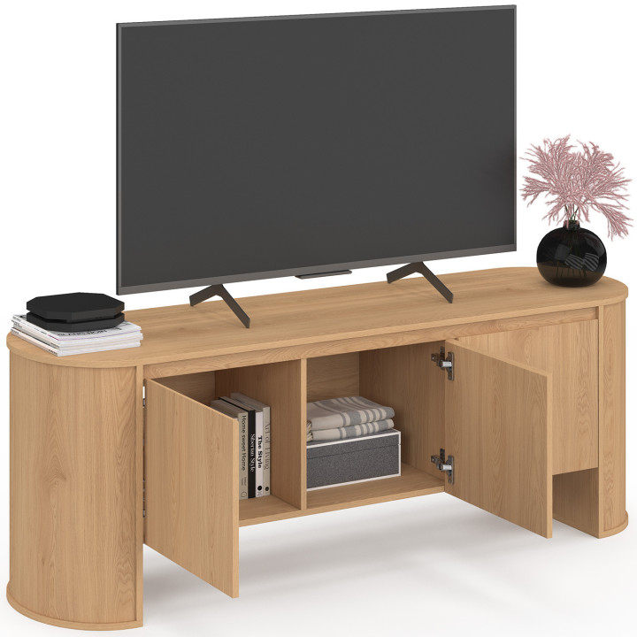 Mobile TV DIVIA 140 cm a 3 ante con design arrotondato in faggio