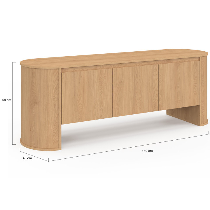 Mobile TV DIVIA 140 cm a 3 ante con design arrotondato in faggio