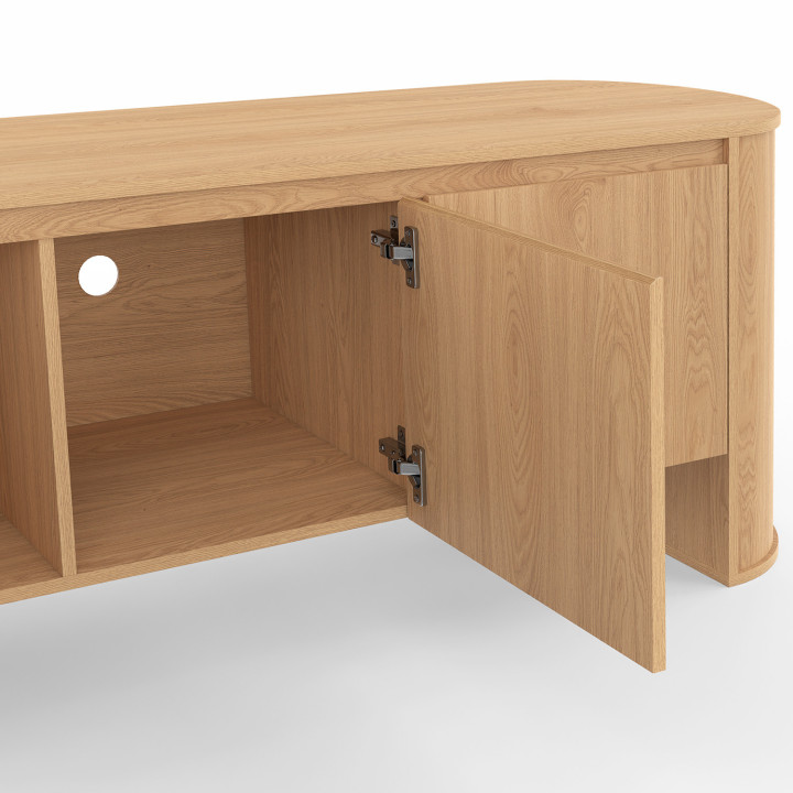 Mobile TV DIVIA 140 cm a 3 ante con design arrotondato in faggio