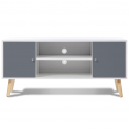 Meuble TV scandinave EFFIE 2 portes bois blanc et gris 113 cm