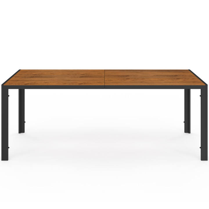 Gartenmöbel RIO Tisch 190 cm und 8 Stühle schwarze Metallstruktur, Tauwerk in heller Rattanoptik und schwarze Kissen