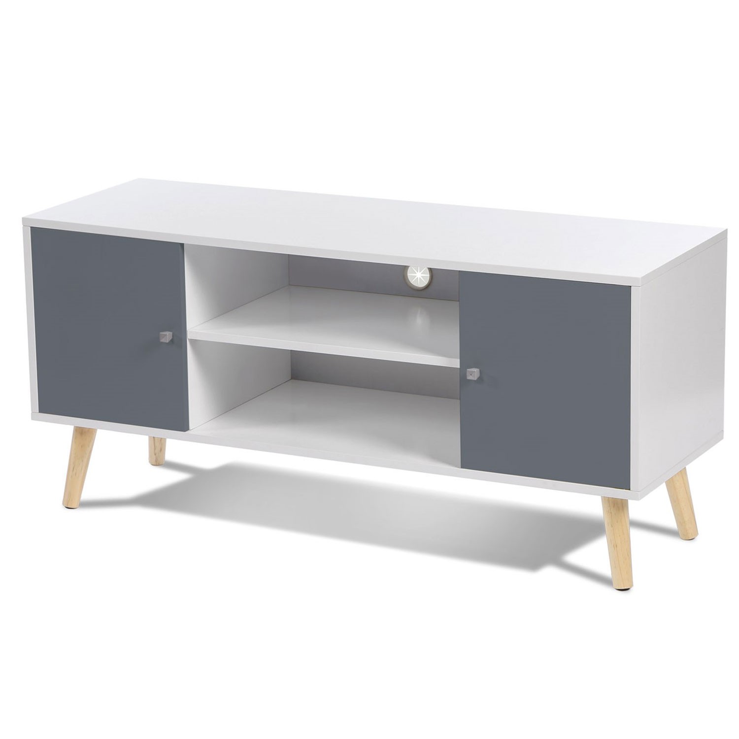 Meuble TV scandinave pas cher en bois gris et blanc ID Market