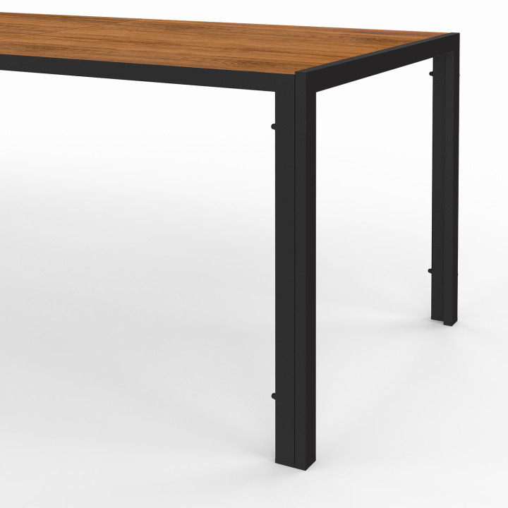 Salon de jardin RIO table 190 cm et 8 chaises structure métal noir, cordage effet rotin clair et coussins noirs