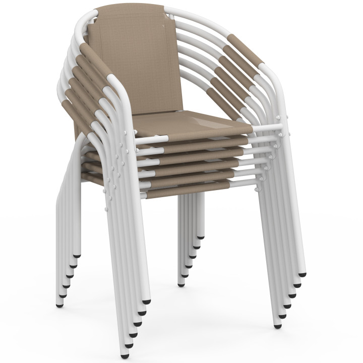 Set van 6 THELMA metalen en textilene tuinstoelen, wit en beige
