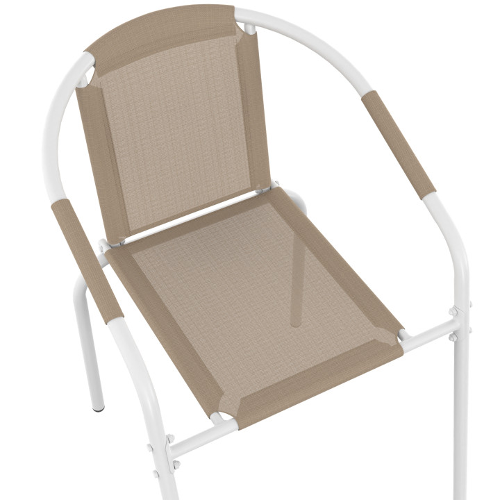 Set aus 6 stapelbaren Gartenstühlen THELMA aus Metall und Textilene in Weiß und Beige