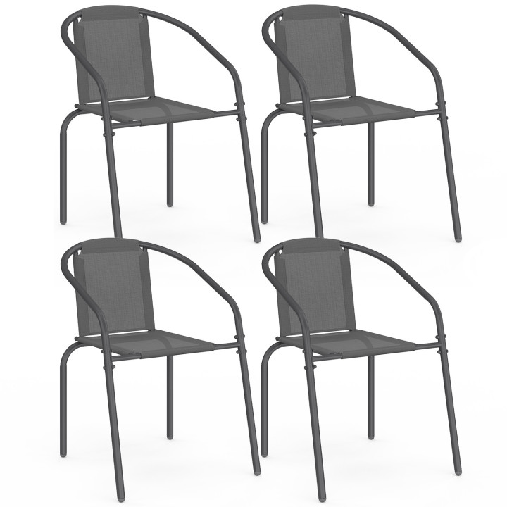 Set van 4 THELMA metalen en textilene tuinstoelen, antracietgrijs