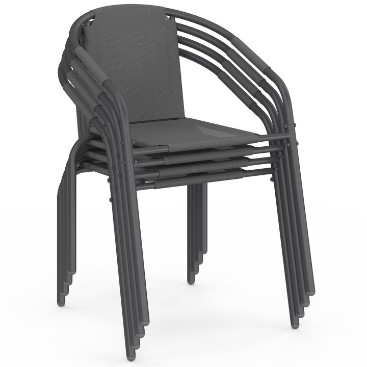 Set di 4 sedie da giardino impilabili THELMA in metallo e textilene, grigio antracite
