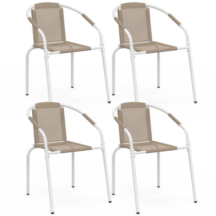 Lot de 4 chaises de jardin THELMA métal blanc et textilène beige