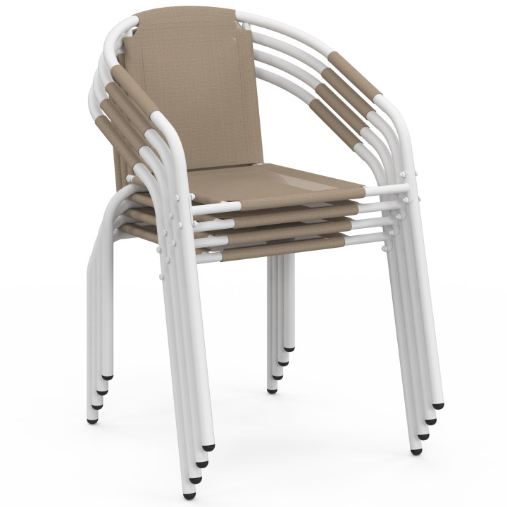 Set di 4 sedie da giardino impilabili THELMA in metallo e textilene, bianco e beige