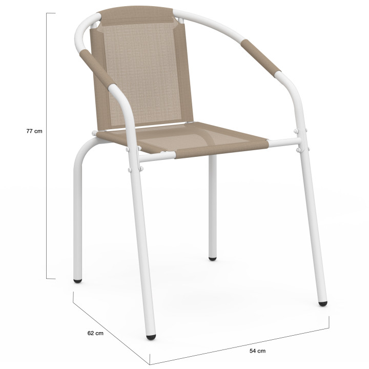 Set van 4 THELMA metalen en textilene tuinstoelen, wit en beige