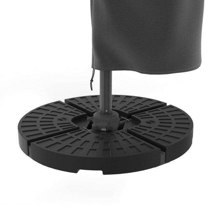 Parasol déporté inclinable rotatif 360 CALVI LED gris 3x4 M avec 4 dalles et housse