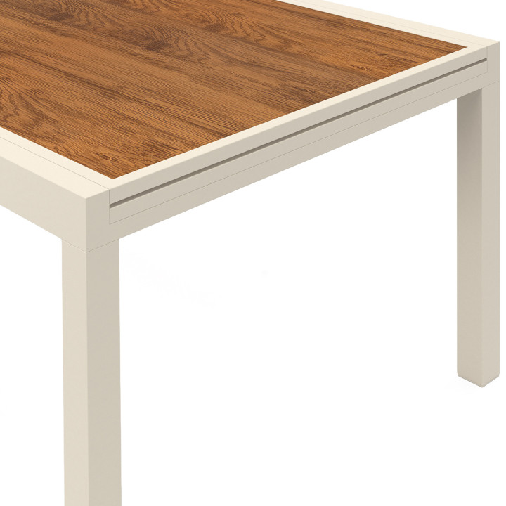 Conjunto de muebles de jardín extensibles NOUMEA Mesa de cristal templado efecto madera 135/270 cm y 12 sillas apilables beige y