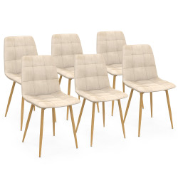 Lot de 6 chaises MILA en velours beige et pieds effet bois pour salle à manger