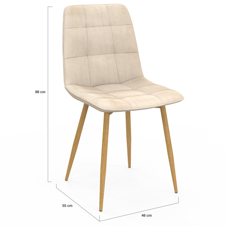 Set di 6 sedie da pranzo MILA in velluto beige con gambe effetto legno