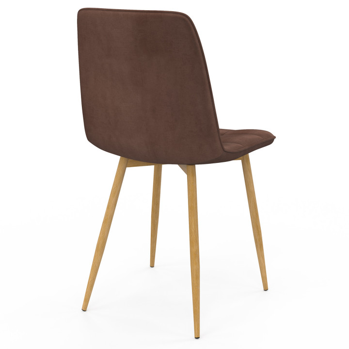 Lot de 6 chaises MILA en velours mix color taupe x2, beige x2, marron x2 et pieds effet bois pour salle à manger