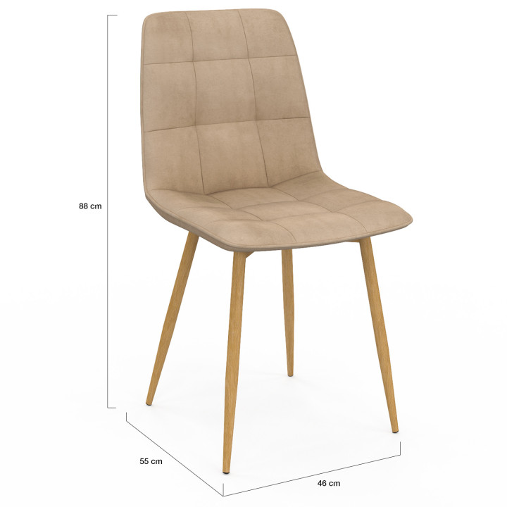 Lot de 6 chaises MILA en velours mix color taupe x2, beige x2, marron x2 et pieds effet bois pour salle à manger