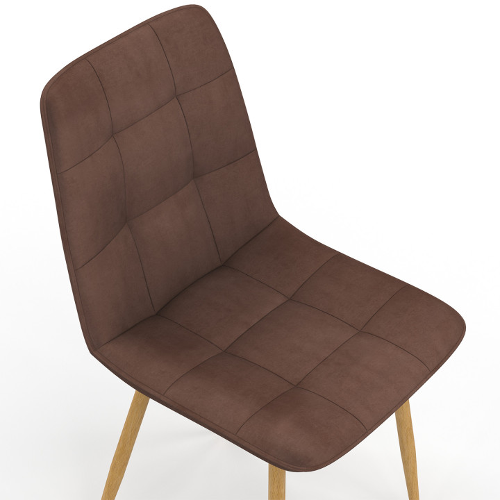 Lot de 6 chaises MILA en velours mix color taupe x2, beige x2, marron x2 et pieds effet bois pour salle à manger