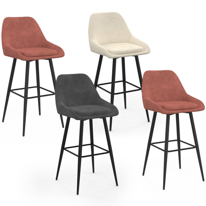 Set van 4 THALYA barkrukken in fluweelmix kleur donkergrijs, terracotta x2, beige met halve armleuningen