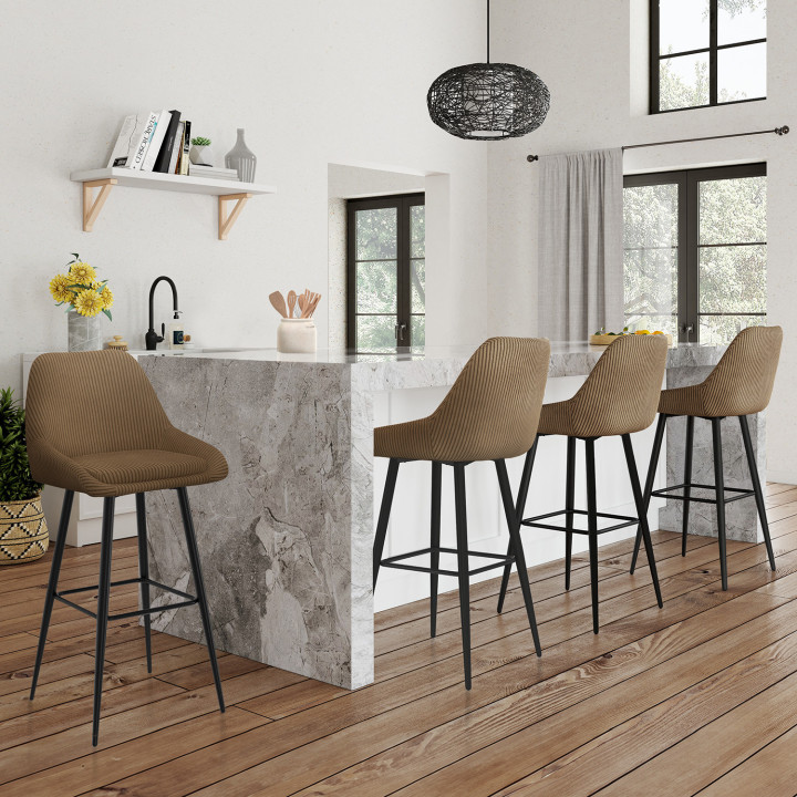 Set van 4 THALYA taupe corduroy barkrukken met halve armleuningen