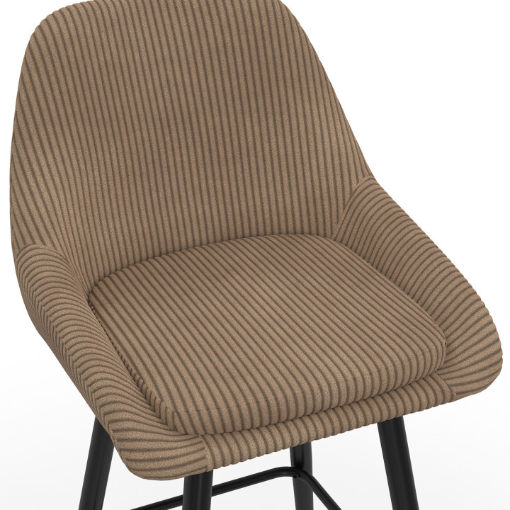 Lot de 4 tabourets de bar THALYA en velours cotelé taupe avec demi-accoudoirs