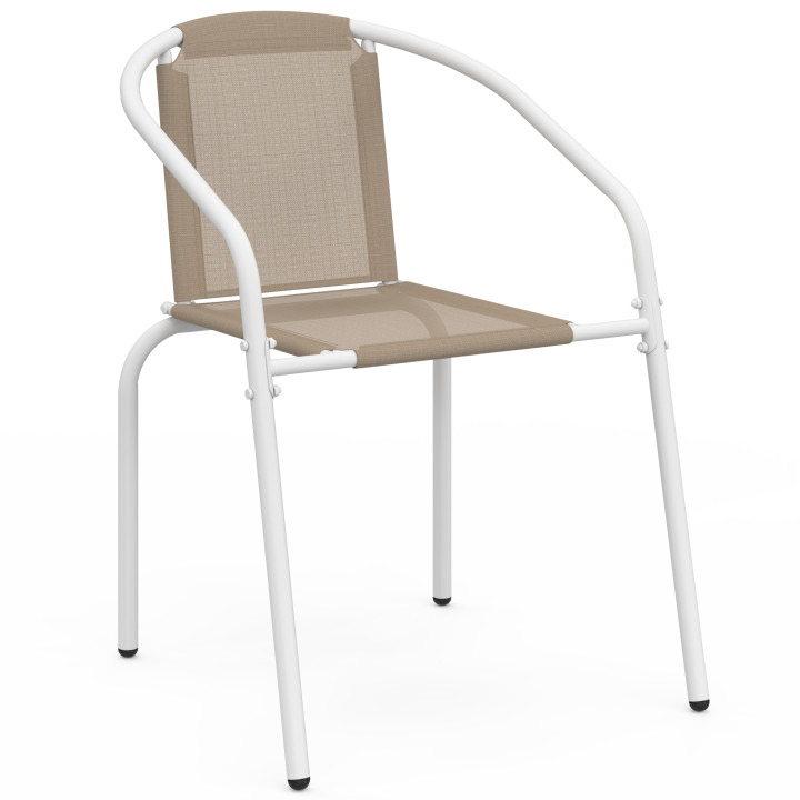 Lot de 6 chaises de jardin THELMA métal blanc et textilène beige