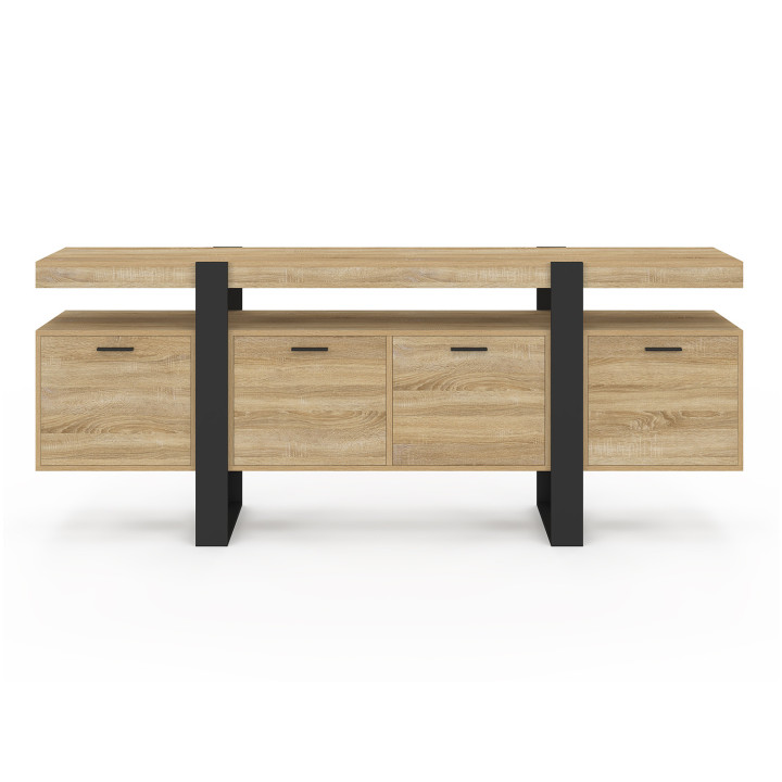 Sideboard 200 cm PHOENIX XXL 4 Türen mit Nische aus Holz und Schwarz