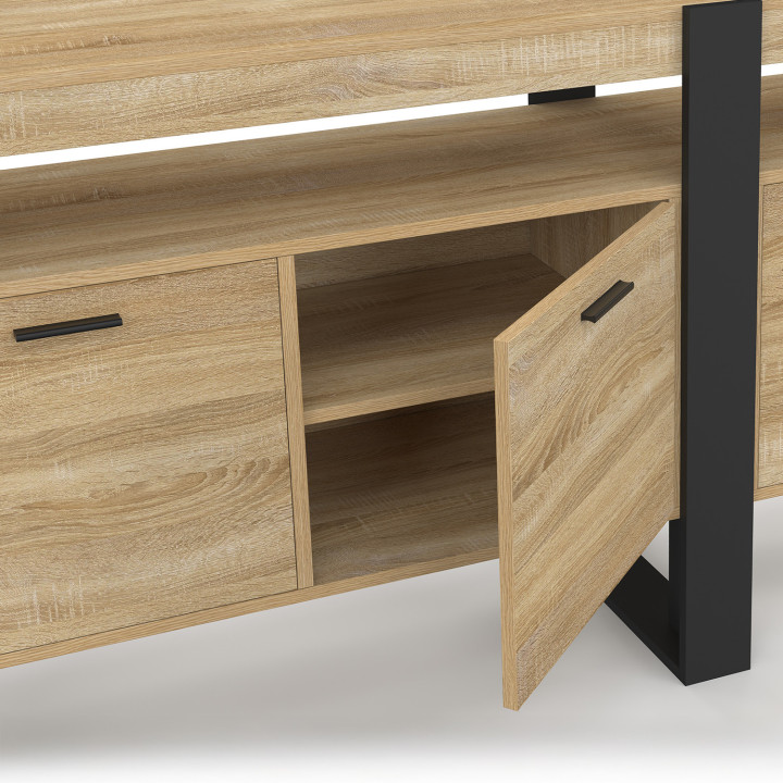 Sideboard 200 cm PHOENIX XXL 4 Türen mit Nische aus Holz und Schwarz