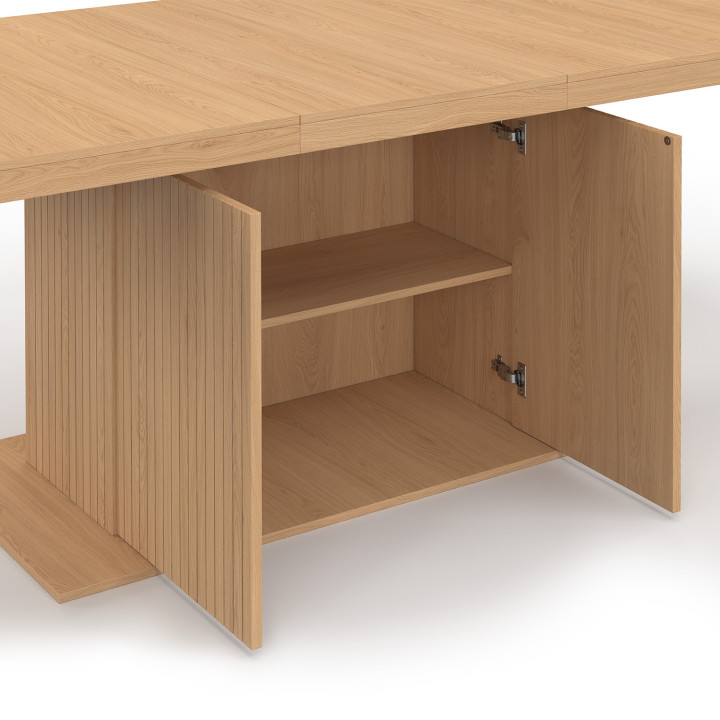 Uitschuifbare rechthoekige eettafel 8-12 personen met centrale poot en opbergruimte 200-250 cm - JULIETTE | IdMarket