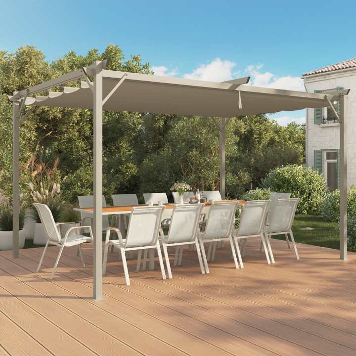 Pergola Aluminium einziehbares Tuch beige 3x4m | ID Market