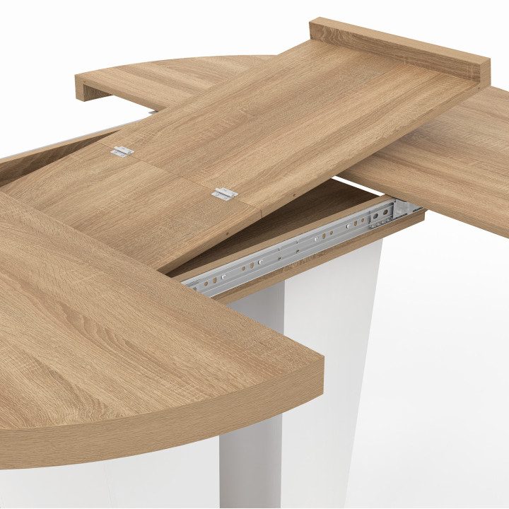 ELIAD mesa de comedor redonda extensible 4-8 personas madera y blanco 110-150 cm