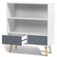 BIBLIOTHEQUE EFFIE BLANCHE/PORTES GRISES 80X29X90CM