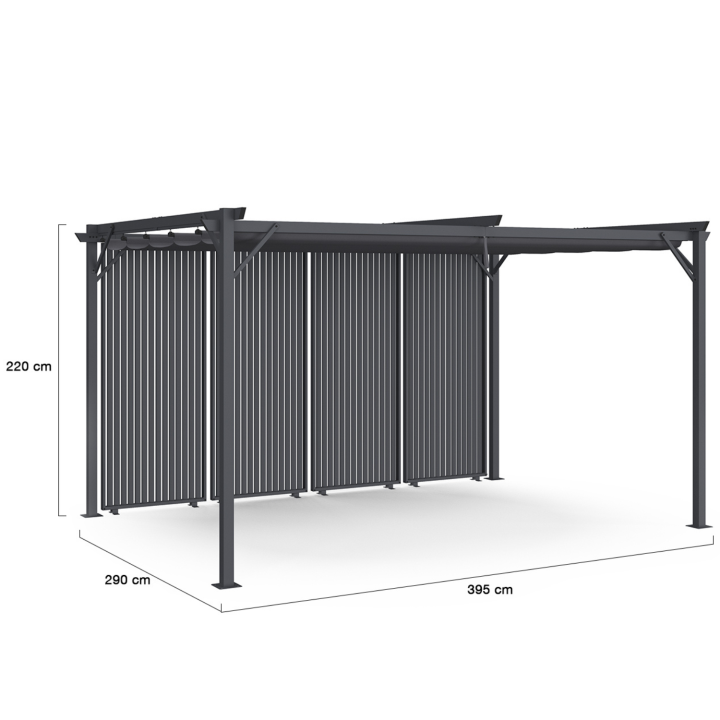 Pergola collector's edition verticale lamellen schuifdak 3x4 M 4 modulaire secties antraciet grijs