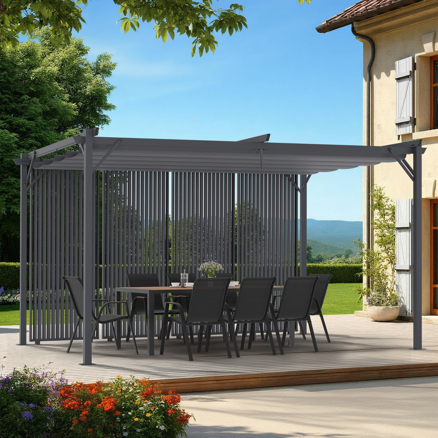 Pergola édition collector persiennes verticales toit rétractable 3x4 M 4 pans modulables gris anthracite