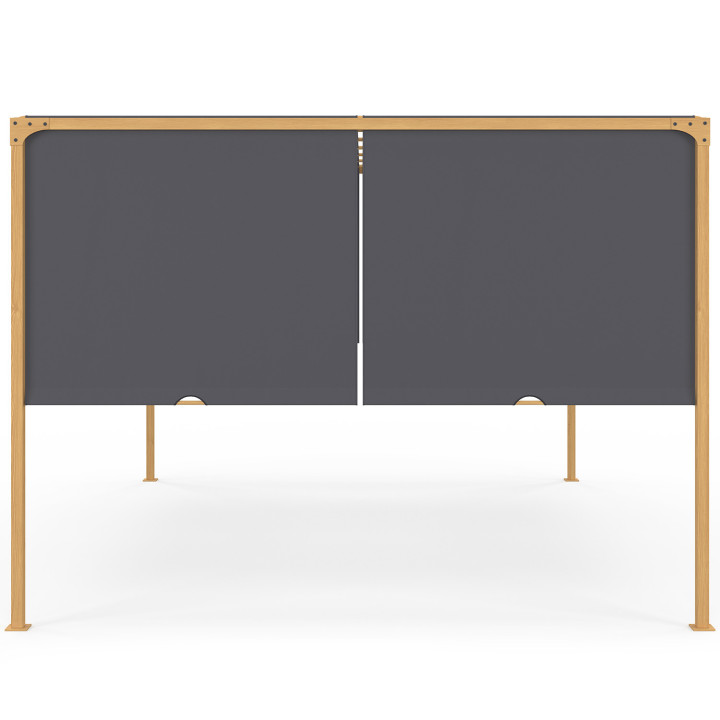 2-zijdige schuifpergola 3x4 M tuinhuisje houteffect antraciet grijze stof