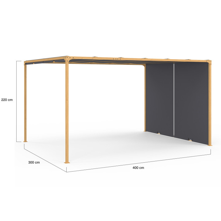 Schiebepergola mit 2 Bahnen 3x4 M Gartenpavillon Holzeffekt Leinwand anthrazitgrau