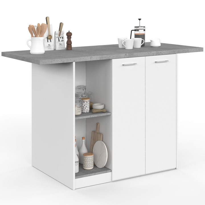 BAO 140 cm 4-persoons middeneiland in wit hout met werkblad in betoneffect