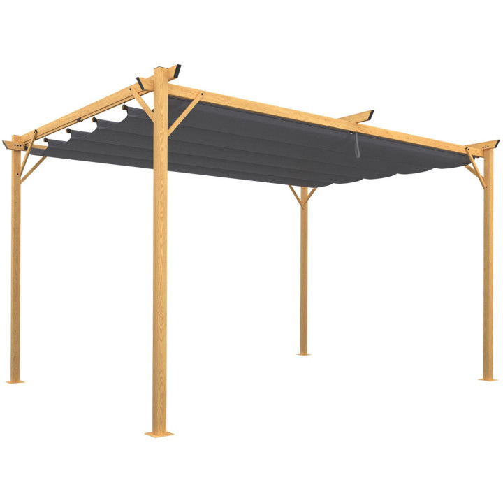 Pergola toit rétractable 4 pieds 3x4 M tonnelle effet bois toile gris anthracite