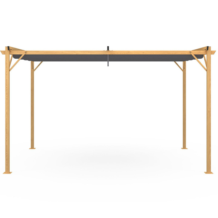 Pérgola techo retráctil 4 patas 3x4 M cenador efecto madera tejido gris antracita