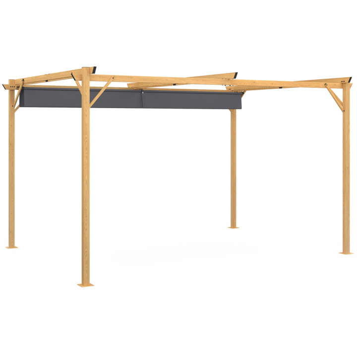 Pergola uitschuifbaar dak 4 poten 3x4 M prieel met houteffect antraciet grijze stof